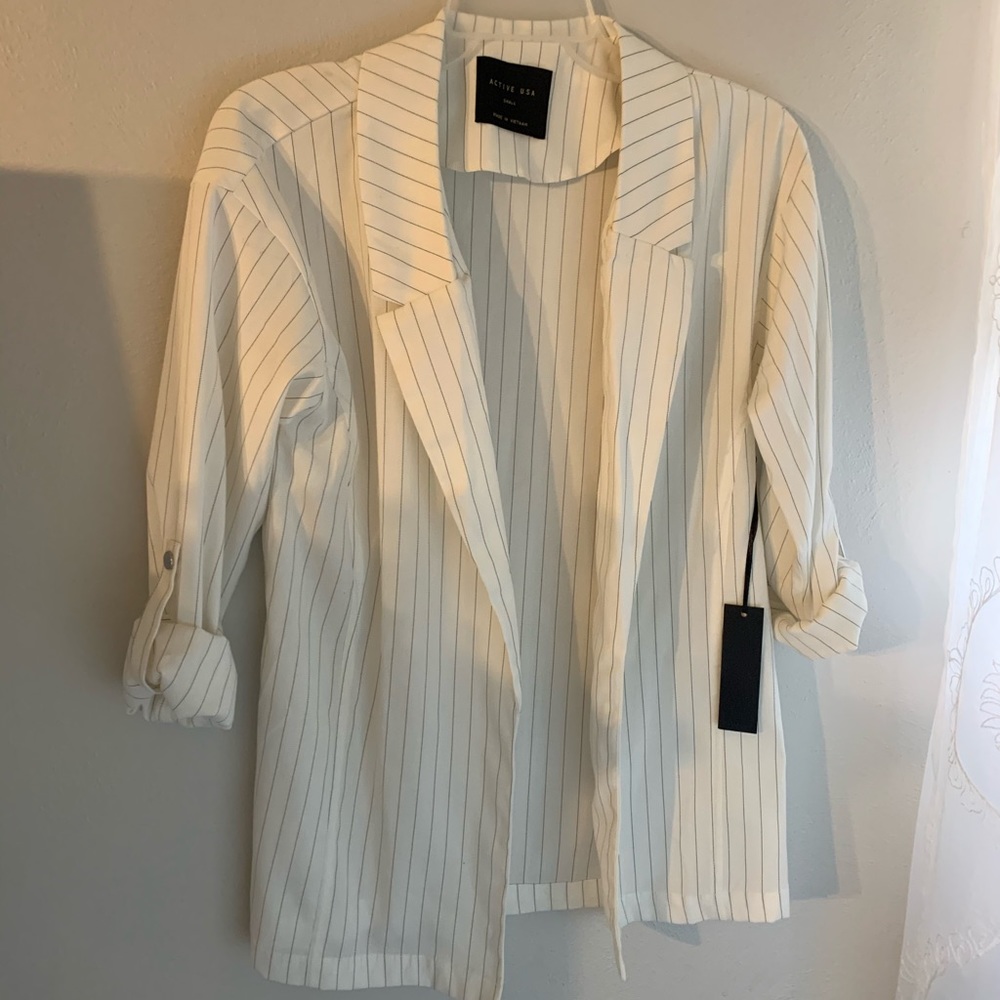 White pinstripe blazer